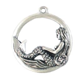 Mermaid in Ring Pendant (±22mm L x 25mm W x 5mm D;  Hole -1mm-;  3D)     *