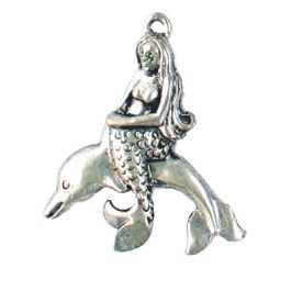Mermaid and Dolphin Charm (±23mm L x 27mm W x 5mm D;  Hole -1mm-;  3D)    *