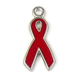 Epoxy Enameled Red Awareness Ribbon Charm (1.5x19x9mm; 2mm Hole; 1D)