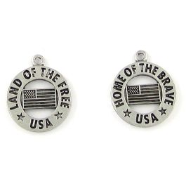 Land Of The Free, Home of the Brave USA Charms (±19mm L x 22mm W x 2mm D;  Hole -1mm-;  2D)