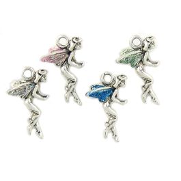 Fairy Charms With Assorted Colored Epoxy Enamel Wings (±11.5mm L x 27mm W x 14.5mm D;  Hole -2mm-;  3D)   *