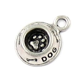 Dog Bowl Charm With Paw Print (±12mm L x 17mm W x 4mm D;  Hole -1.5mm-;  3D) 