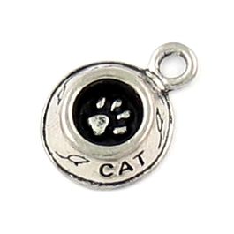 Cat Bowl Charm (±12mm L x 17mm W x 4mm D;  Hole -1.5mm-;  3D) *