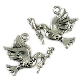 Peace Shalom Dove with Olive Branch Charm (±19mm L x 22mm W x 3mm D;  Hole -2mm-;  2D)  *