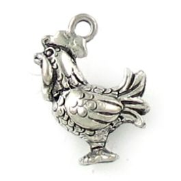 Chicken Rooster Charm (±14mm L x 17mm W x 6mm D;  Hole -1.5mm-;  3D)