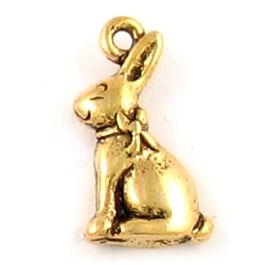 Bunny Rabbit With Ribbon Bow Charms (±10mm L x 18mm W x 4mm D;  Hole -1mm-;  3D)   *
