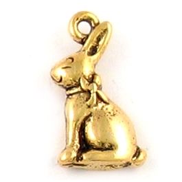Bunny Rabbit With Ribbon Bow Charms (±10mm L x 18mm W x 4mm D;  Hole -1mm-;  3D)   *