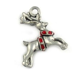 Reindeer Charm With Red Epoxy Enamel  (±4mm L x 19mm W x 17mm D;  Hole -1mm-;  3D)