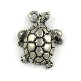 Turtle / Tortoise Charm (±15mm L x 18mm W x 1mm D;  Hole -1mm-;  3D)