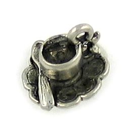 Cup and Saucer Charm (±15mm L x 14mm W x 12mm D;  Hole -2mm-;  3D)