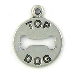Top Dog Charm With Bone  (±16mm L x 21mm W x 1mm D;  Hole -1mm-;  1D)  *