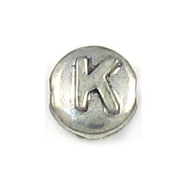 Alphabet Disc Bead Letter K (±11mm L x 11mm W x 6mm D;  Hole -2.5mm-;  2D)