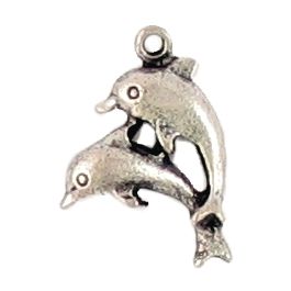 Double Dolphin Charms (±12mm L x 17mm W x 3mm D;  Hole -1.5mm-;  1D)