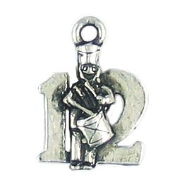 12 Days of Christmas, 12- Drummers Drumming Charm (±5mm L x 18mm W x 13mm D;  Hole -2mm-;  2D)