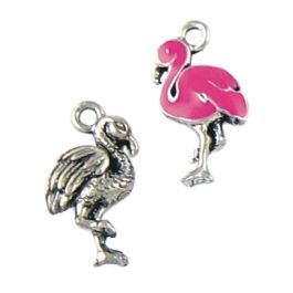 Pink Epoxy Enamel Flamingo Charm (±10mm L x 20mm W x 4mm D;  Hole -1.5mm-;  3D)