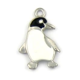 Epoxy Enameled Penguin Charm (±15mm L x 23mm W x 2mm D;  Hole -2mm-;  1D)  *