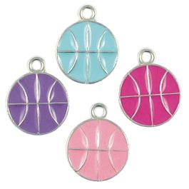 Epoxy Enameled Basketball Charms in Assorted Colors (±13mm L x 16mm W x 2mm D;  Hole -2mm-;  1D)