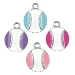 Epoxy Enameled Baseball Charms in Assorted Colors (±16mm L x 20.5mm W x 2.5mm D;  Hole -2.5mm-;  1D)