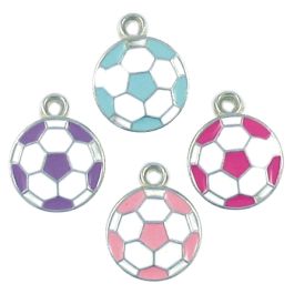 Epoxy Enameled Soccer Ball Charms in Assorted Colors (±12mm L x 15mm W x 2.5mm D;  Hole -1.5mm-;  1D)