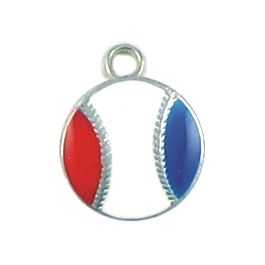 Small Red White and Blue Epoxy Enameled Baseball Charms (±12mm L x 15mm W x 2mm D;  Hole -1mm-;  1D)