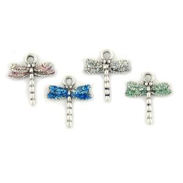 Dragonfly Charms with Epoxy Enameled Wings (±17mm L x 18mm W x 2mm D;  Hole -2mm-;  3D)