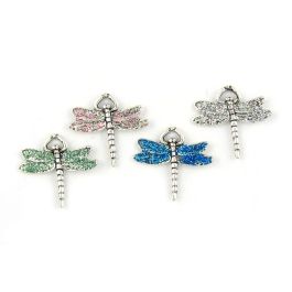Dragonfly Pendants With Colored Epoxy Enameled Wings (±24mm L x 22mm W x 2mm D;  Hole -3mm-;  3D)