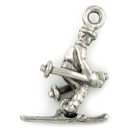 Skier with Moveable Skis Charm (±16mm L x 22mm W x 6.5mm D;  Hole -2mm-;  3D)