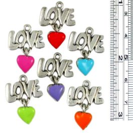 Love with Assorted Colors Epoxy Enamel Hearts Charm (±2x22x17mm; Hole -2mm-;1D)