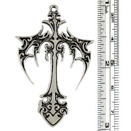 Gothic Style Large Cross Pendant (±33mm L x 51mm W x 3mm D;  Hole -2mm-;  2D - same design on both sides)   *