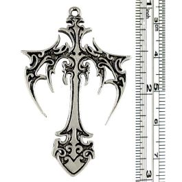 Gothic Style Large Cross Pendant (±33mm L x 51mm W x 3mm D;  Hole -2mm-;  2D - same design on both sides)   *