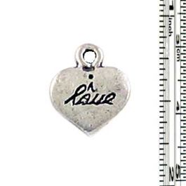 "I Love" Heart Charm (±12mm L x 14mm W x 2mm D;  Hole -2mm-;  1D)