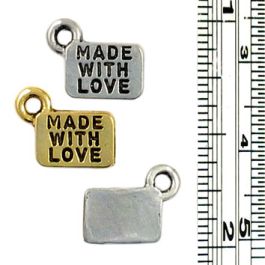 Made With Love Charm Tag (±11mm L x 8.5mm W x 1mm D;  Hole -1.5mm-;  1D)  *