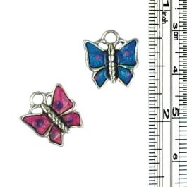 Epoxy Enameled Butterfly Charms (±12.5mm L x 13.5mm W x 1.5mm D;  Hole -2mm-;  1D)   *