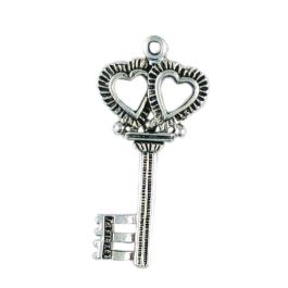 Key With Hearts Pendant (±3mm L x 36mm W x 17mm D;  Hole -2mm-;  3D)