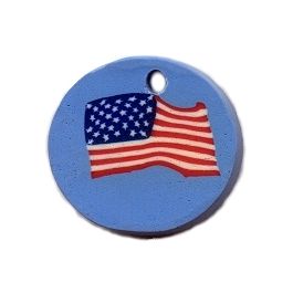  CLEARANCE - Fimo  Pendant USA Flag On 20mm Blue Disc. 100 Per Bag (20x5x20mm; Hole 2mm; 2D)