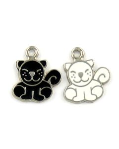 Wholesale Black and White Enameled Cat Charms.