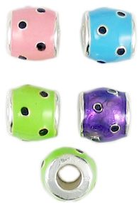 Epoxy Enamel Barrel Bead With Dots Large Hole (±10x11x11mm; -4.5mm-;3D)