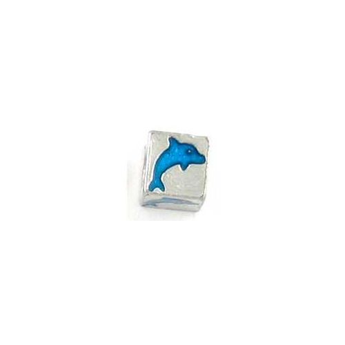 Blue Epoxy Enameled Dolphin Cube Bead
