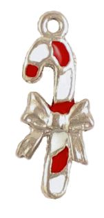Wholesale White and Red Enameled Candy Cane Charms.