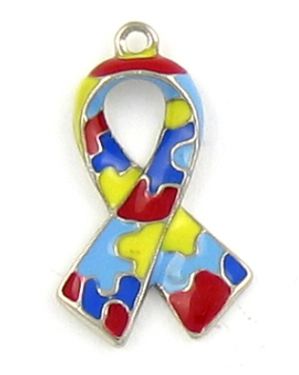 Wholesale Enameled Autism Awareness Puzzle Ribbon Charms