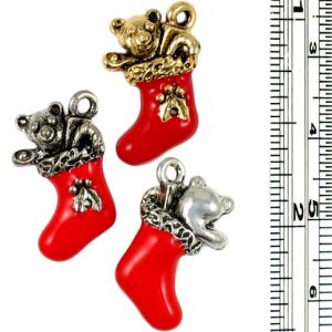 Wholesale Red Enameled Christmas Stocking Charms.